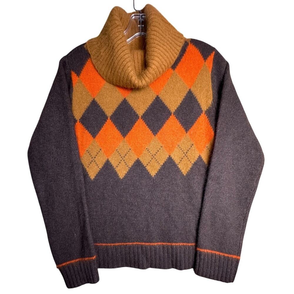 Vtg 90s Rafaella Argyle Lambswool Rabbit Hair Turtleneck Sz M